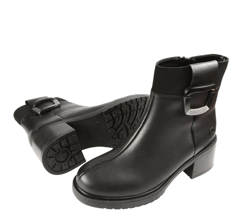 Ghete casual, dama, RIEKER, Y5253-00 negru, piele naturala, toc